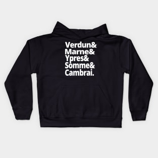 World War Shirt - The Battles of the First World War - Verdun, Marne, Ypres, Somme, Cambrai - WWI History Buff Gift Kids Hoodie